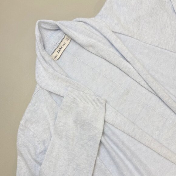 Zara Knit Cardigan Womens Small Light Baby Blue Open Draped Front Sweater - Picture 1 of 7